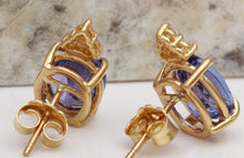 Load image into Gallery viewer, Exquisite 4.18 Carats Natural Tanzanite and Diamond 14K Solid Yellow Gold Stud Earrings
