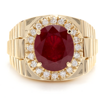 Load image into Gallery viewer, 10.70 Carats Natural Diamond &amp; Ruby 14K Solid Yellow Gold Men's Ring