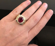 Load image into Gallery viewer, 10.70 Carats Natural Diamond &amp; Ruby 14K Solid Yellow Gold Men's Ring