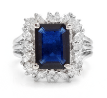 Load image into Gallery viewer, 9.30 Carats Exquisite Natural Blue Sapphire and Diamond 14K Solid White Gold Ring