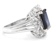 Load image into Gallery viewer, 9.30 Carats Exquisite Natural Blue Sapphire and Diamond 14K Solid White Gold Ring