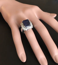 Load image into Gallery viewer, 9.30 Carats Exquisite Natural Blue Sapphire and Diamond 14K Solid White Gold Ring