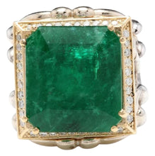 Load image into Gallery viewer, 18.35 Carats Natural Emerald and Diamond 14K Solid Two Gold Ring