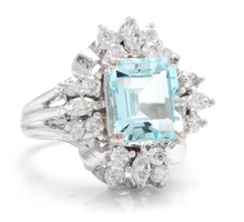 Load image into Gallery viewer, 4.10 Carats Natural Aquamarine and Diamond 14K Solid White Gold Ring