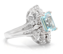 Load image into Gallery viewer, 4.10 Carats Natural Aquamarine and Diamond 14K Solid White Gold Ring