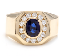 Load image into Gallery viewer, 2.30 Carats Natural Diamond &amp; Blue Sapphire 14K Solid Yellow Gold Men's Ring