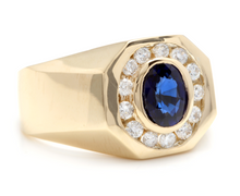 Load image into Gallery viewer, 2.30 Carats Natural Diamond &amp; Blue Sapphire 14K Solid Yellow Gold Men's Ring