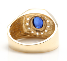Load image into Gallery viewer, 2.30 Carats Natural Diamond &amp; Blue Sapphire 14K Solid Yellow Gold Men's Ring