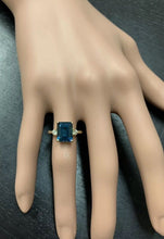 Load image into Gallery viewer, 3.48 Carats Impressive Natural London Blue Topaz and Diamond 14K Yellow Gold Ring