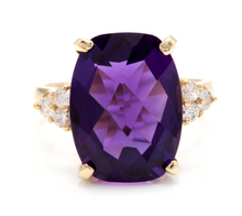 Load image into Gallery viewer, 9.35 Carats Natural Impressive Amethyst and Diamond 14K Yellow Gold Ring