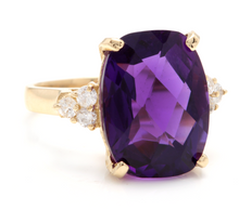 Load image into Gallery viewer, 9.35 Carats Natural Impressive Amethyst and Diamond 14K Yellow Gold Ring