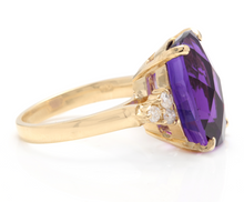 Load image into Gallery viewer, 9.35 Carats Natural Impressive Amethyst and Diamond 14K Yellow Gold Ring