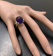 Load image into Gallery viewer, 9.35 Carats Natural Impressive Amethyst and Diamond 14K Yellow Gold Ring