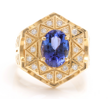 Load image into Gallery viewer, 5.35 Carats Natural Tanzanite and Diamond 14K Solid Yellow Gold Men's Ring