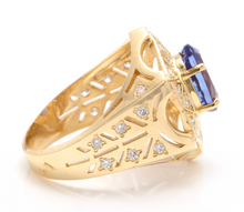 Load image into Gallery viewer, 5.35 Carats Natural Tanzanite and Diamond 14K Solid Yellow Gold Men's Ring