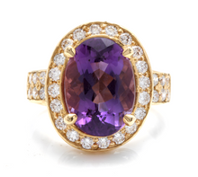 Load image into Gallery viewer, 7.20 Carats Natural Impressive Amethyst and Diamond 14K Yellow Gold Ring