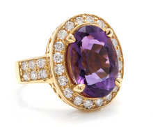 Load image into Gallery viewer, 7.20 Carats Natural Impressive Amethyst and Diamond 14K Yellow Gold Ring