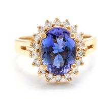 Load image into Gallery viewer, 4.10 Carats Natural Very Nice Looking Tanzanite and Diamond 14K Solid Yellow Gold Ring