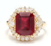Load image into Gallery viewer, 8.85 Carats Impressive Red Ruby and Natural Diamond 14K Yellow Gold Ring