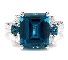Load image into Gallery viewer, 7.75 Carats Natural London Blue Topaz and Diamond 14K Solid White Gold Ring
