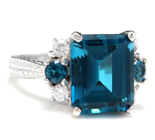 Load image into Gallery viewer, 7.75 Carats Natural London Blue Topaz and Diamond 14K Solid White Gold Ring