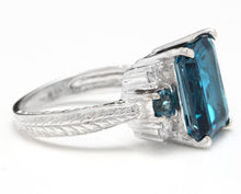 Load image into Gallery viewer, 7.75 Carats Natural London Blue Topaz and Diamond 14K Solid White Gold Ring