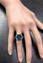 Load image into Gallery viewer, 7.75 Carats Natural London Blue Topaz and Diamond 14K Solid White Gold Ring