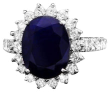 Load image into Gallery viewer, 5.80ct Natural Blue Sapphire &amp; Diamond 14k Solid White Gold Ring
