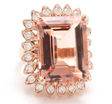 Load image into Gallery viewer, 26.80 Carats Exquisite Natural Peach Morganite and Diamond 14K Solid Rose Gold Ring