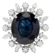 Load image into Gallery viewer, 9.80 Carats Exquisite Natural Blue Sapphire and Diamond 14K Solid White Gold Ring