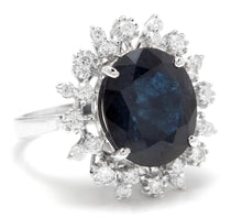 Load image into Gallery viewer, 9.80 Carats Exquisite Natural Blue Sapphire and Diamond 14K Solid White Gold Ring