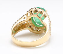 Load image into Gallery viewer, 3.88 Carats Natural Emerald and Diamond 14K Solid Yellow Gold Ring