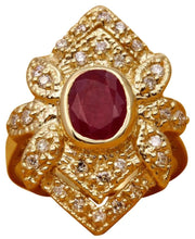 Load image into Gallery viewer, 2.81 Carats Impressive Natural Red Ruby and Diamond 14K Yellow Gold Ring