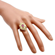 Load image into Gallery viewer, 2.81 Carats Impressive Natural Red Ruby and Diamond 14K Yellow Gold Ring