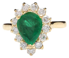 Load image into Gallery viewer, 3.00 Carats Natural Emerald and Diamond 14K Solid Yellow Gold Ring