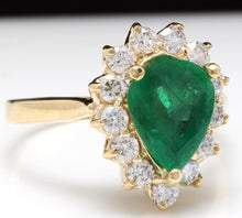 Load image into Gallery viewer, 3.00 Carats Natural Emerald and Diamond 14K Solid Yellow Gold Ring