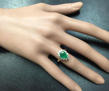 Load image into Gallery viewer, 3.00 Carats Natural Emerald and Diamond 14K Solid Yellow Gold Ring