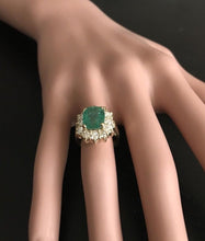 Load image into Gallery viewer, 5.30 Carats Natural Emerald and Diamond 14K Solid Yellow Gold Ring