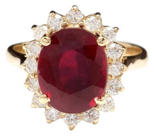Load image into Gallery viewer, 6.70 Carats Impressive Red Ruby and Natural Diamond 14K Yellow Gold Ring