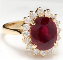 Load image into Gallery viewer, 6.70 Carats Impressive Red Ruby and Natural Diamond 14K Yellow Gold Ring