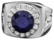 Load image into Gallery viewer, 4.40ct Natural Blue Sapphire &amp; Diamond 14k Solid White Gold Men's Ring