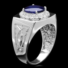 Load image into Gallery viewer, 4.40ct Natural Blue Sapphire &amp; Diamond 14k Solid White Gold Men's Ring