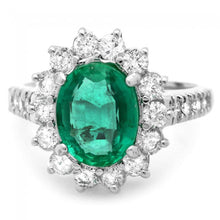 Load image into Gallery viewer, 3.50 Carats Natural Emerald and Diamond 14K Solid White Gold Ring