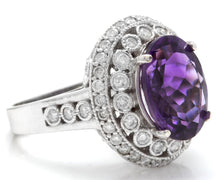 Load image into Gallery viewer, 7.20 Carats Natural Amethyst and Diamond 14K Solid White Gold Ring