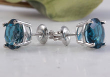 Load image into Gallery viewer, Exquisite Top Quality 4.50 Carats Natural London Blue Topaz 14K Solid White Gold Stud Earrings