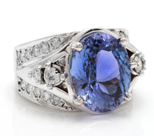 Load image into Gallery viewer, 7.00 Carats Natural Very Nice Looking Tanzanite and Diamond 14K Solid White Gold Ring