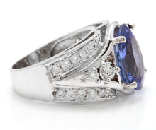 Load image into Gallery viewer, 7.00 Carats Natural Very Nice Looking Tanzanite and Diamond 14K Solid White Gold Ring