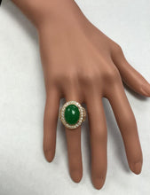 Load image into Gallery viewer, 11.00 Carats Natural Green Jade Jadeite and Diamond 14K Solid Rose Gold Ring