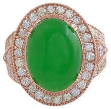 Load image into Gallery viewer, 11.00 Carats Natural Green Jade Jadeite and Diamond 14K Solid Rose Gold Ring