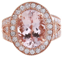 Load image into Gallery viewer, 7.50 Carats Exquisite Natural Peach Morganite and Diamond 14K Solid Rose Gold Ring